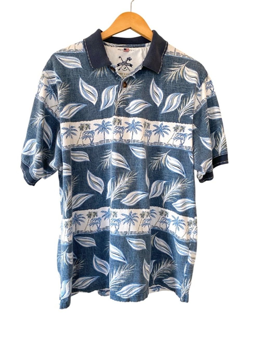 The Skins Game Aloha Print Holy Moly Breathable Fabric Golf Polo Shirt L